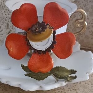 Vtg Locket Flower Brooch Fall Colors Unique Find